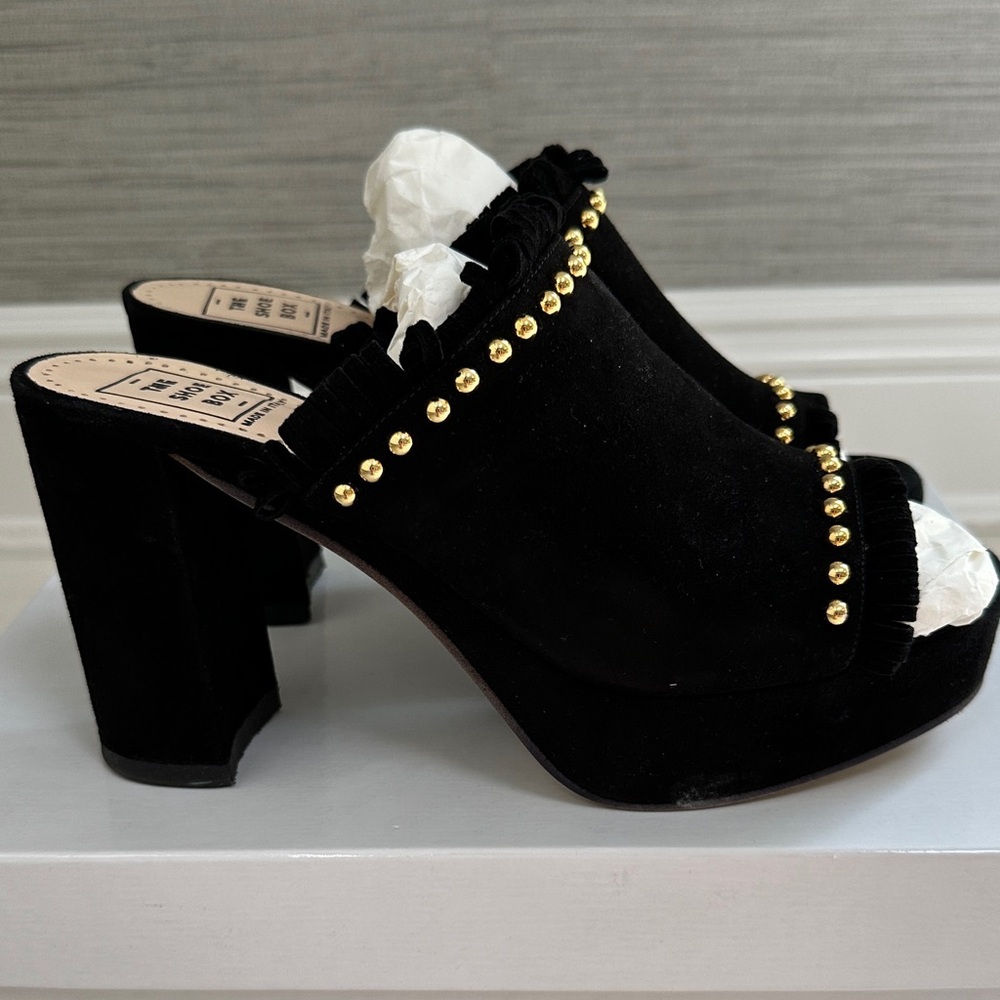 Chic Black Velvet Mules with Gold Studs